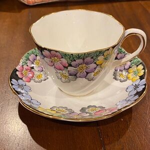 Floral Teacup and Saucer with Gold Trim